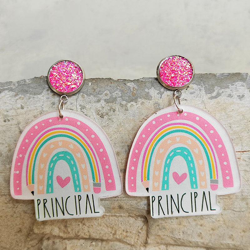 Wholesale Rainbow Apple Leopard Print Glitter Acrylic Earrings